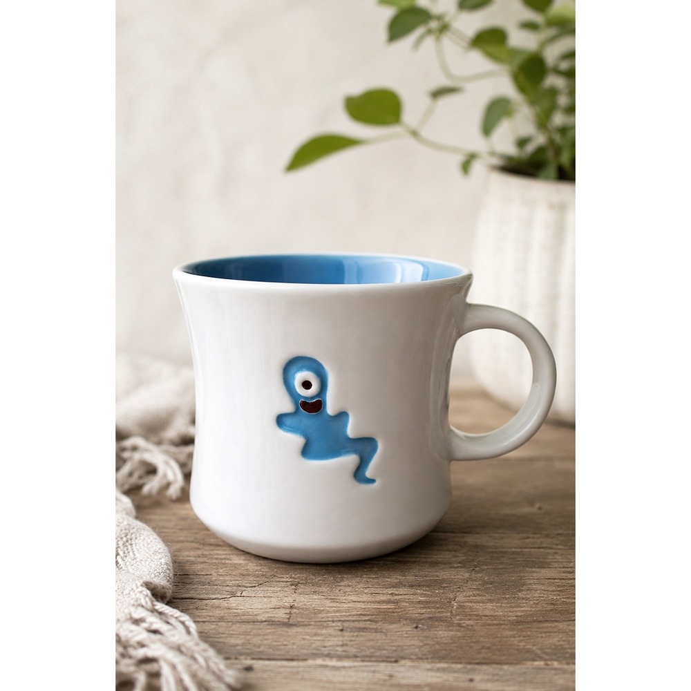 Starbucks 2006 Halloween Pals Blue One Eyed Ghost Monster Whimsical Mug Cup